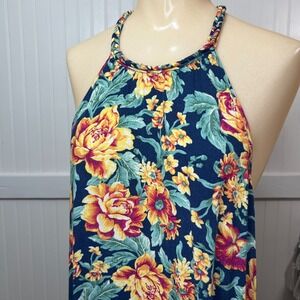 American Eagle Dress Cottagecore Beachy Flowy Blue Floral Halter Midi Pockets